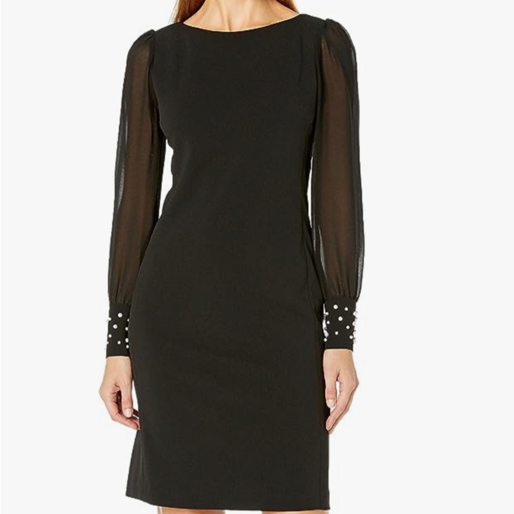 Black Karl Lagerfeld Dress / pearl cuffed sleeves